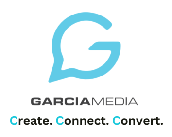 Garcia Media logo in blue and black with lettering Create. Connect. Convert.